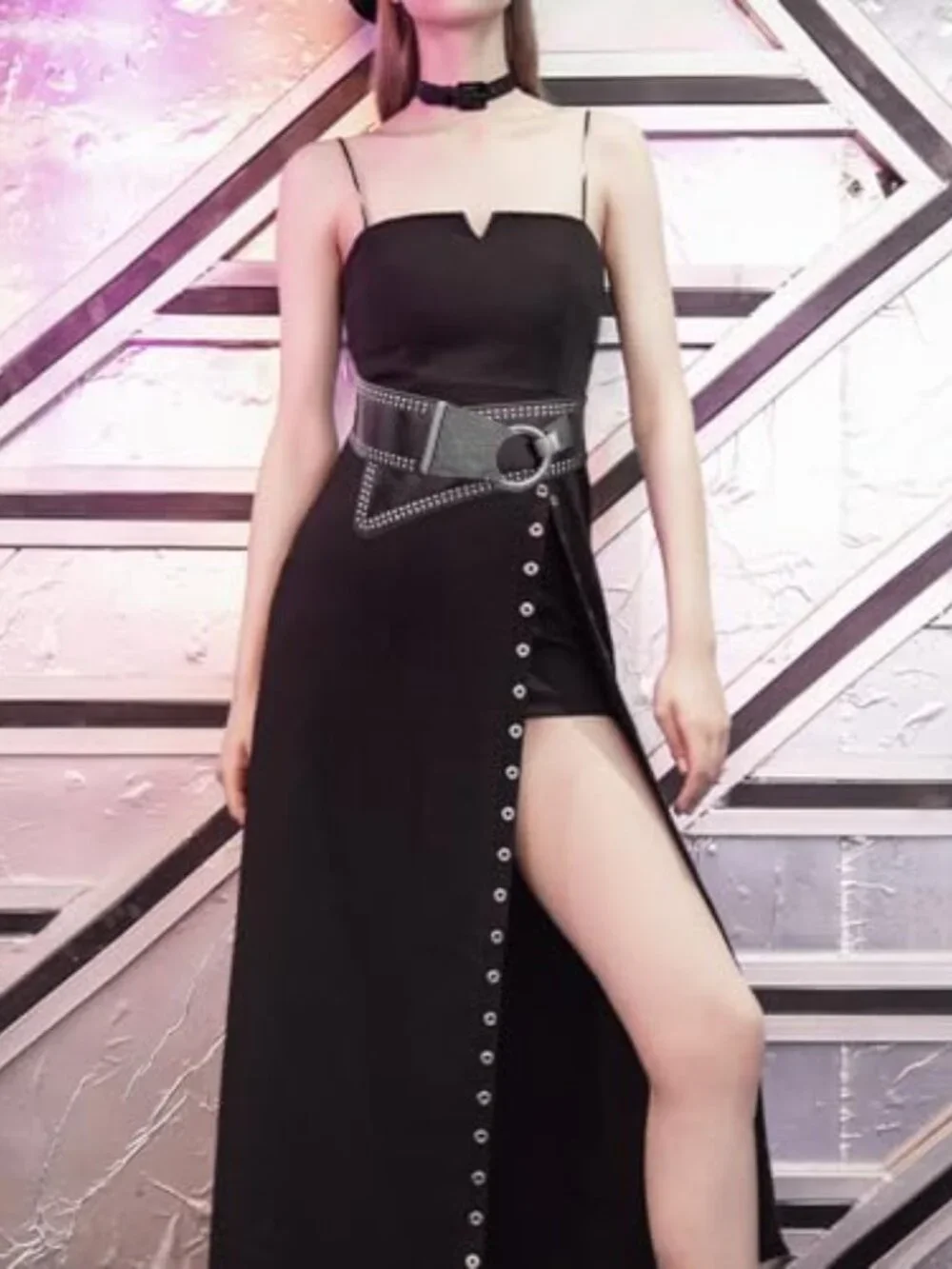 Womens Studded Elastic Wide Punk Chunky Belt for 80s Dresses